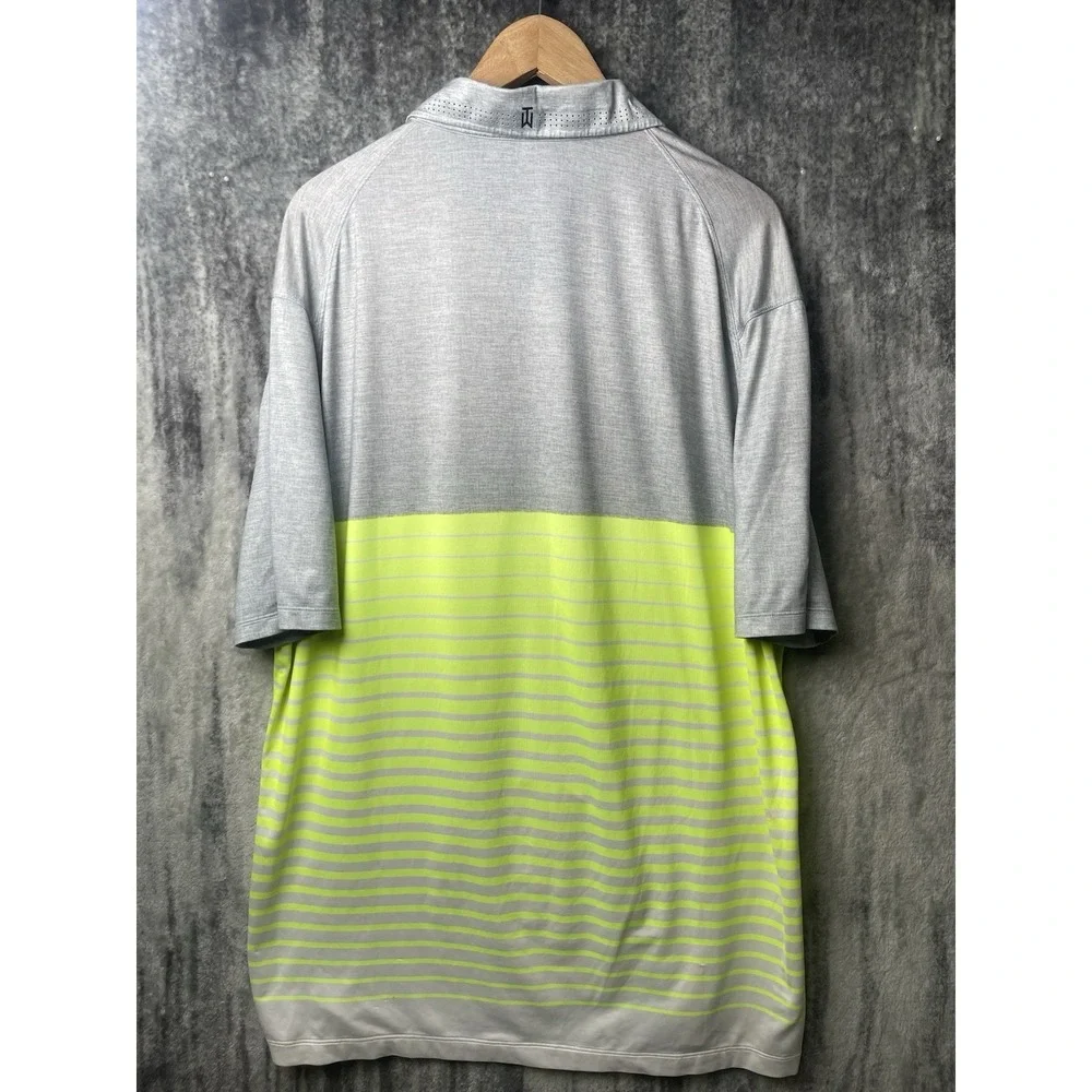 Nike Tiger Woods Collection Golf‎ Polo Shirt Size L Dri Fit Yellow/Gray Striped